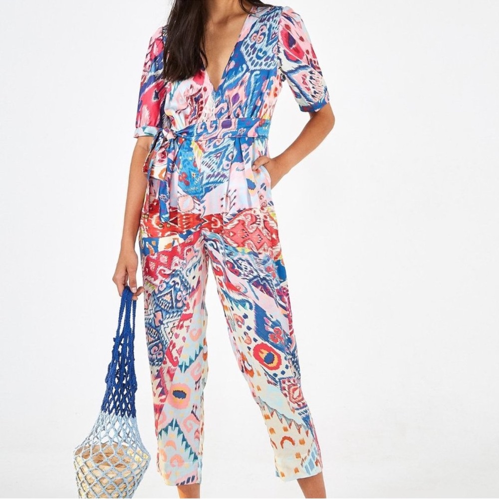 Farm Rio Boboikat Satin Floral Jumpsuit New Size Small